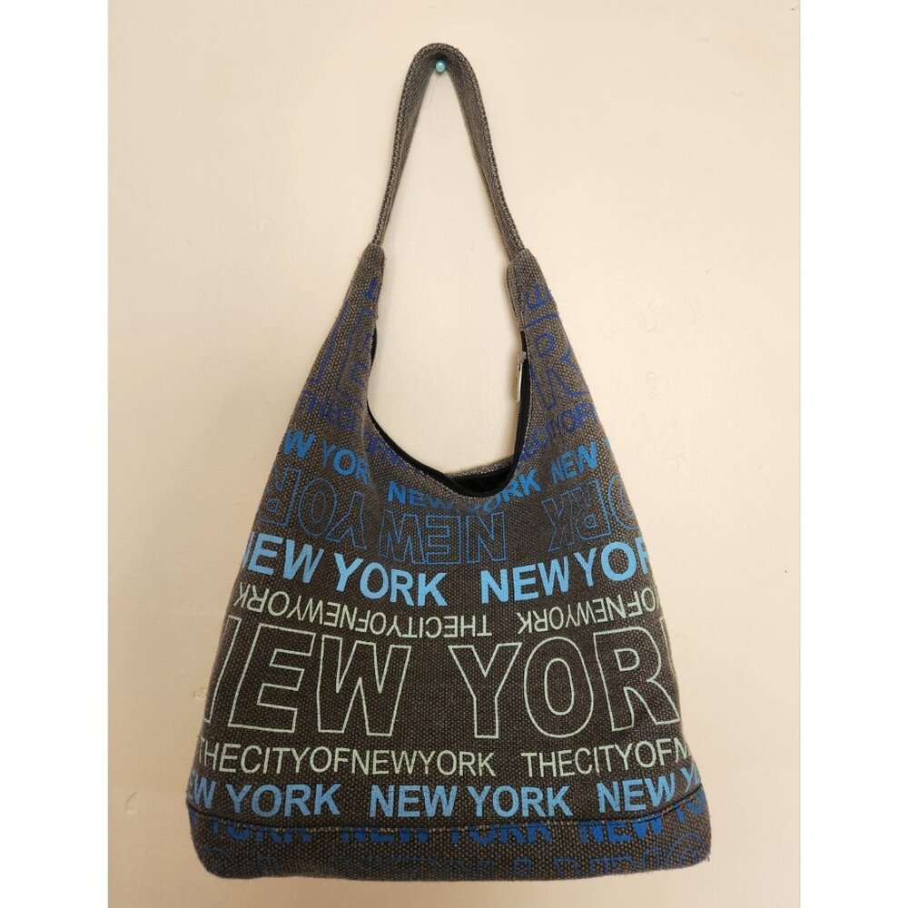 Robin Ruth New York Canvas Shoulder Hobo Bag Black Lining Zip Top Purse Handbag